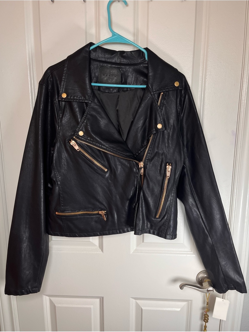 Blank NYC Black Faux Leather Moto Jacket with Gold Hardware XL NEW